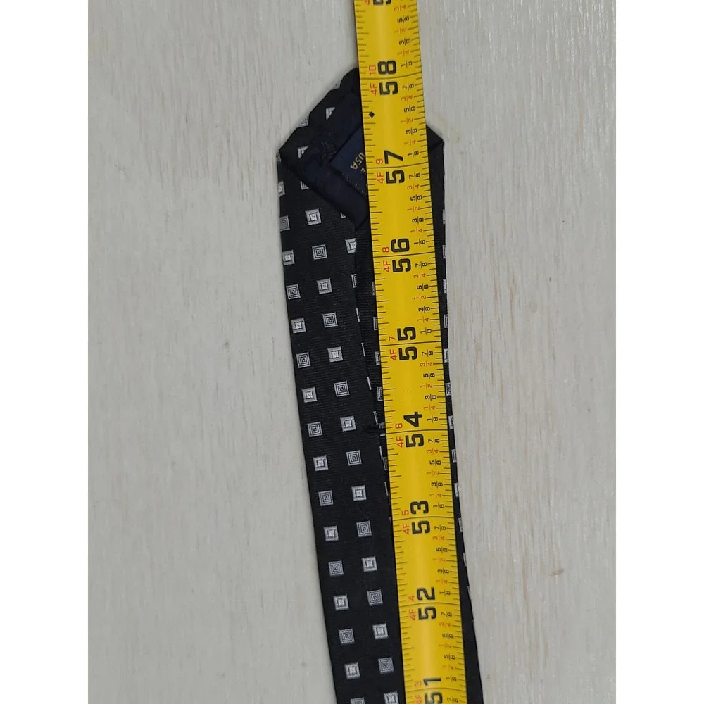 Brooks Brothers Makers Silk Tie Black‎ Silver Geometric Square Woven England USA